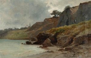 Rocky Coastal Landscape With Two Figures.