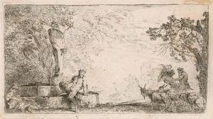 Sitzender Satyr Neben Einer Statue Des Priapos by Giovanni Benedetto Castiglione