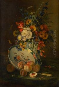 Composition Aux Fleurs Et Aux Peches by Eugene Henri Cauchois