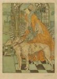 Femme Et Ses Deux Levriers