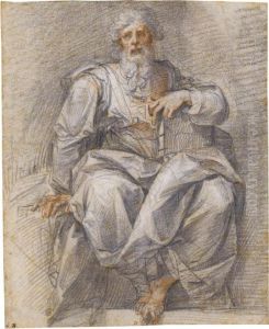 A Seated Prophet, Holding A Book by Giuseppe Cesari