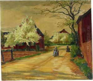 Dorfstrase Mit Bluhenden Baumen Dorfstrase Mit Bluhenden Baumen
