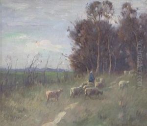 A Shepherdess And Flock by Edward Chappel