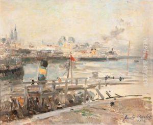 Vue D'un Port Avec Vapeur by Frantz Charlet
