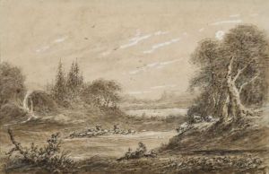 Berger Et Son Troupeau Dans Un Paysage Vallonne by Antoine Chintreuil