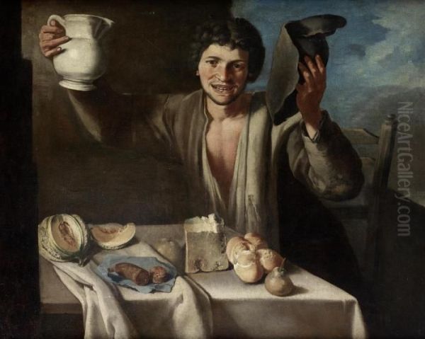 A Peasant Boy Seated At A Table, Holding A Jug - view 1