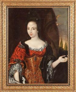 Retrato De Dama Con Corpino Y Vestido Rojo