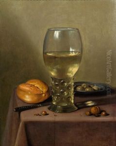 Stillleben Mit Romer, Brot, Oliven Und Nussen by Pieter Claesz.