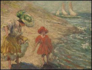 Mother And Daughter On The Beach by William Henry Clapp