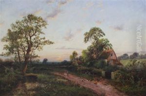 Hens And Cottages Beside A Lane