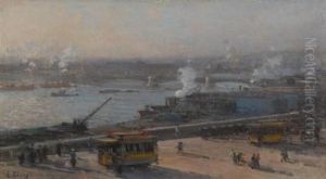 View Of The Port Of Rouen by Jean Eugene Clary
