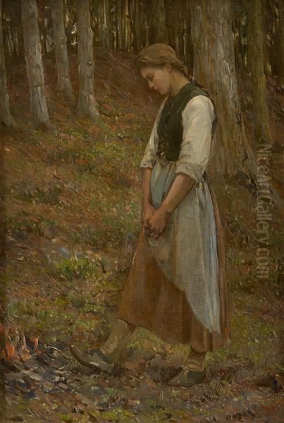 Jeune Fille Attisant Un Feu De Bois - view 1