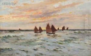 Sailboats Under A Pink Sky by Joseph Hughes Clayton