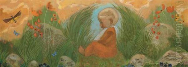 Lillan Bland Blommor Och Fjarilar - view 1