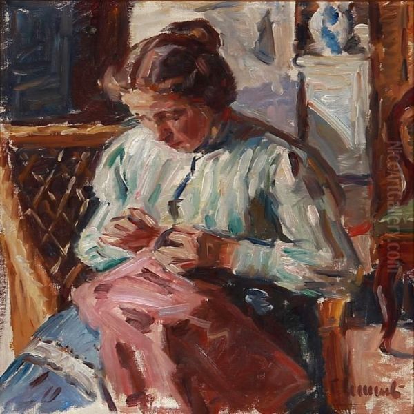 A Lady With Her Needlework - view 1