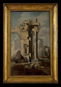 Capriccio Architettonico Con Astanti E Anfiteatro In Lontananza by Leonardo Coccorant