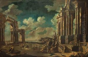 Capricho Arquitectonico Con La Fuente De Hercules E Hidra