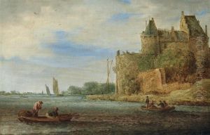 Flusslandschaft Mit Burg by Jan Coelenbier