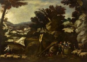 Wide Mountainous Landscape With Shepherds And Their Flock by Francisco Collantes