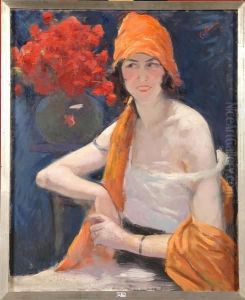 Portrait D""une Elegante Aux Fleurs by Jean Roch Collon