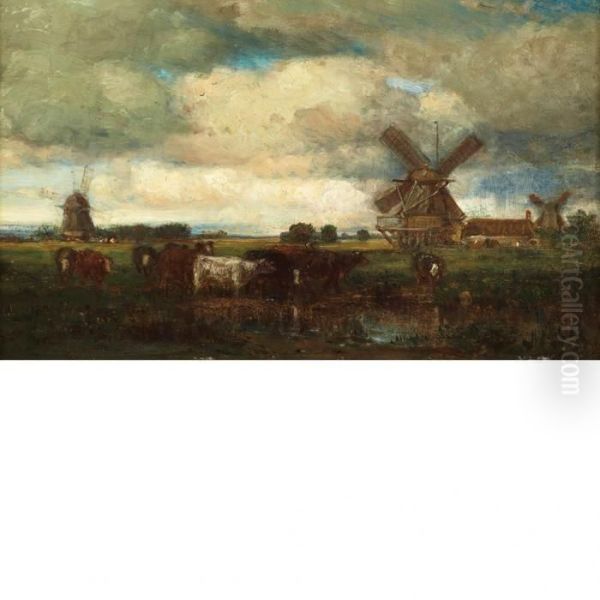 Landscape Of Cows And Windmills - view 1