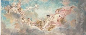 Cupid And Aphrodite With The Apple Of Paris by Leon Francois Comerre