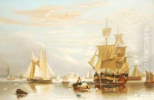 Estuary Scene With Boats At Anchor