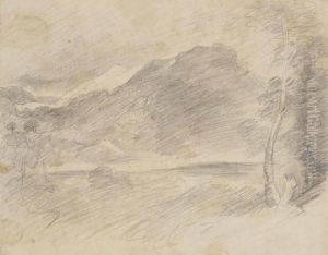 Constable, R.a. A Mountain Beyond A Lake, Probably Borrowdale Pencil 7½ X 9½ In by John Constable