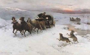 Attack of Wolves I by Alfred Wierusz-Kowalski