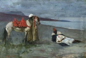 Arabe Au Repos At Accompagnateur A La Plage by Benjamin Jean Joseph Constant