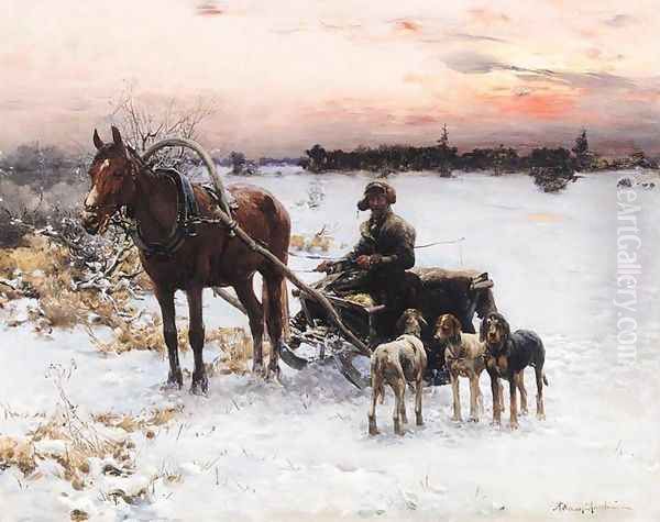 Horse Drawn Sled at Dusk - view 1