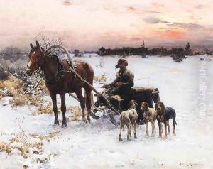 Horse Drawn Sled at Dusk by Alfred Wierusz-Kowalski