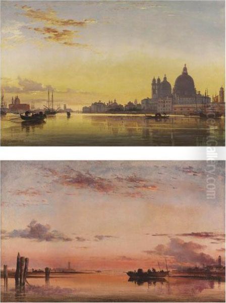 Sunset On The Lagoon Of Venice, 
Church Of Isola Di San Giorgio In Alga In The Distance; And Santa Maria 
Della Salute, Venice: Evening - view 1