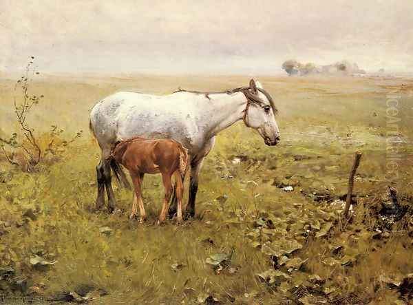 A Mare and her Foal in a Landscape - view 1