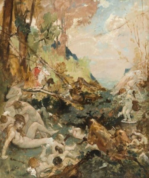 Scene De Chasse A Courre Perturbant Le Bain Des Nymphes - view 1