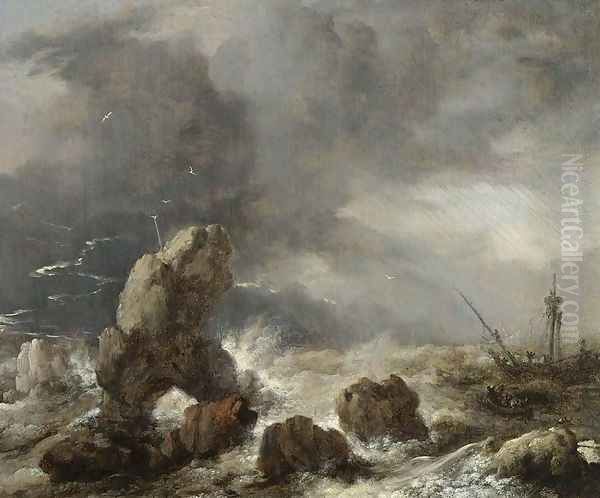 Ships Foundering in Stormy Seas 1650s - view 1