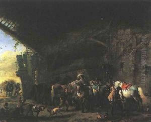 Scene In Front Of An Inn by Philips Wouwerman