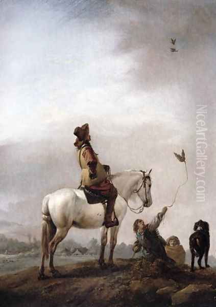 Gentleman on a Horse Watching a Falconer - view 1
