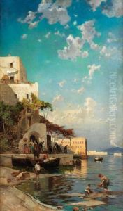 Abendliches Treffen Der Fischer In Einer Taverne Von Mergellina Bei Neapel by Hermann David Solomon Corrodi