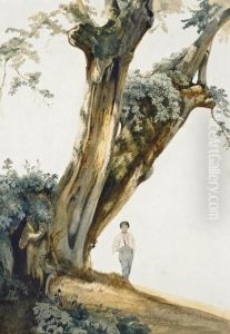 Two Studies Of Trees, One With A Figure by Giovanni Costa