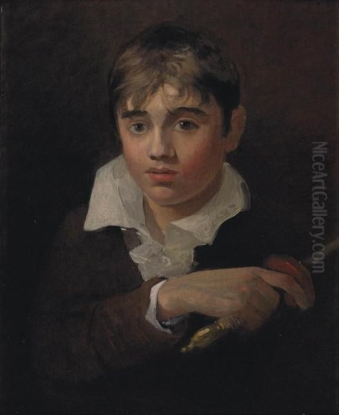 Portrait Of A Boy, Believed To
Be The Artist's Youngest Brother Henry, As 'young Norval', Bust-length,
In A Dark Jacket And White Shirt, Holding A Sword Oil On Canvas, Laid
Down On Panel 22¼ X 18 1/8 In - view 1