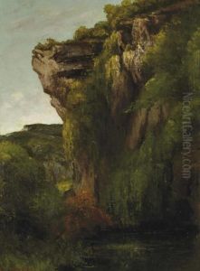 Bords De La Loue Avec Rochers S by Gustave Courbet