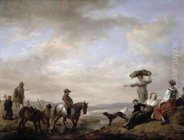 Landscape with a gentleman on horseback fording a stream - view 1
