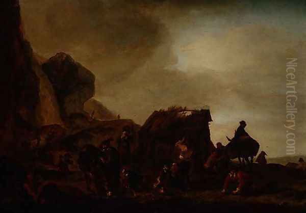 Travellers and Beggars by a ruined hut - view 1