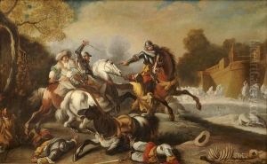Choc De Cavalerie Pres Des Remparts by Jacques Courtois