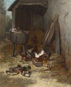 Chickens In The Barn by Philibert Leon Couturier