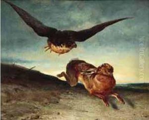 < Faucon Chassant Un Lievre >. by Philibert Leon Couturier