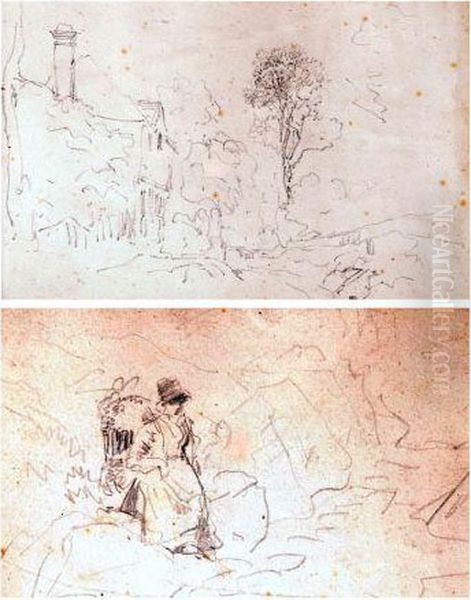 Welsh Cottage And Welsh Girl Carrying Peat - view 1