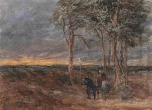 Travellers At A Signpost On A Windy Heath by David I Cox