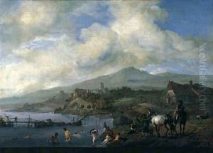 Landscape with Bathers c 1660 by Philips Wouwerman